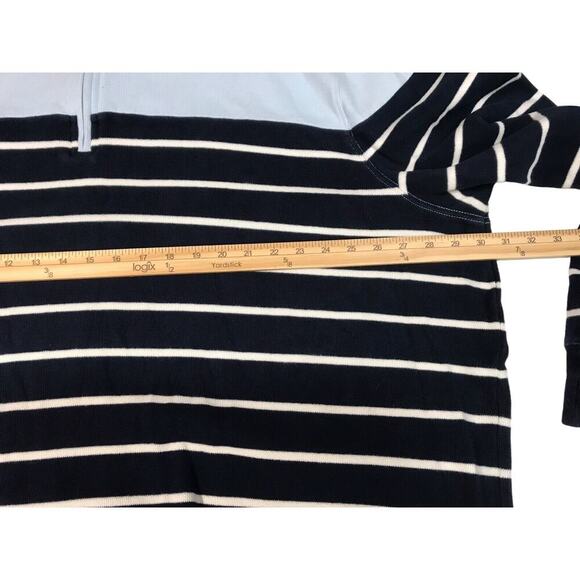Lands End Sweater Mens Size 4XL Bedford Rib 1/4 Zip Blue Stripe 100% Cotton - Picture 8 of 12